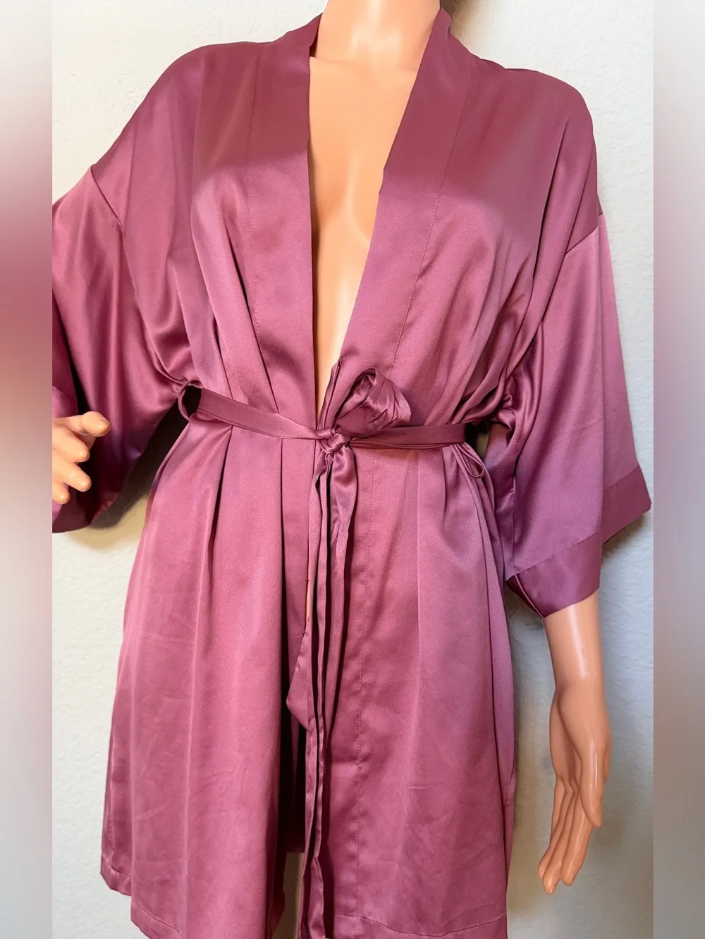 Victoria’s Secret Satin Kimono Robe XS/S Dusty Mauve Tie Waist